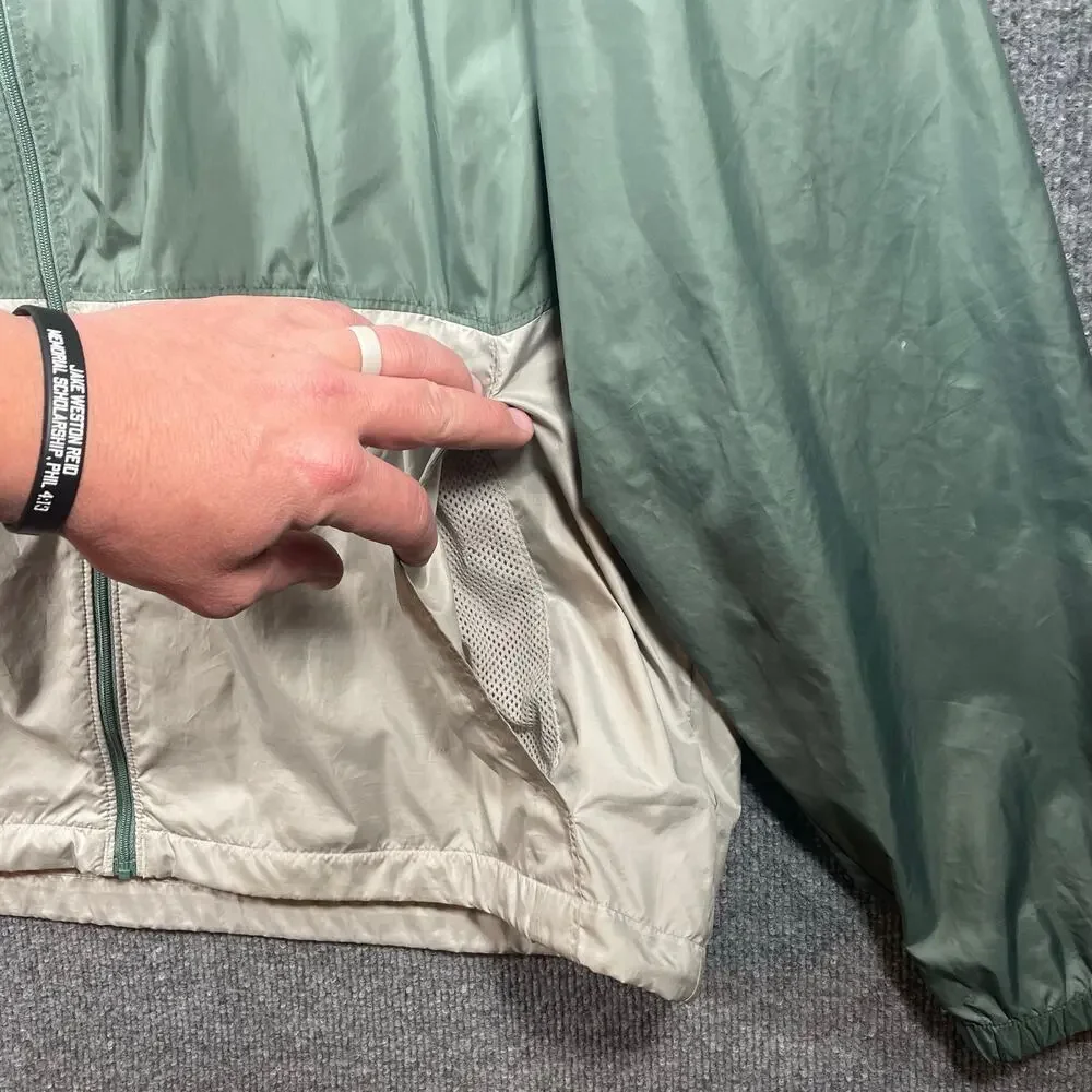 Columbia Windbreaker Jacket Men's XL Green/Beige Full Zip Hooded Light READ